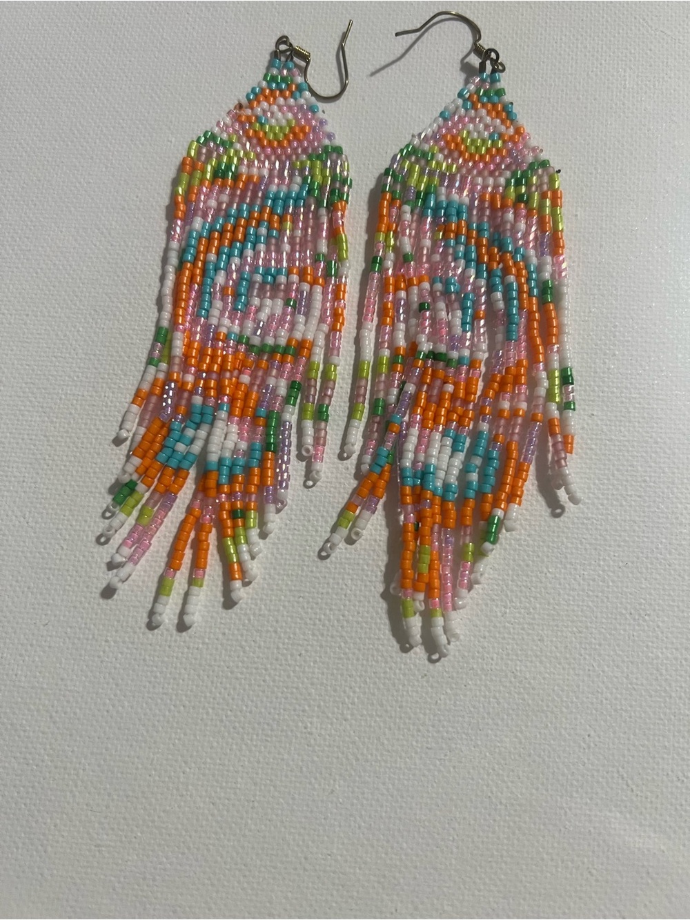 Handmade Pink & Orange Seed Bead Fringe Earrings
